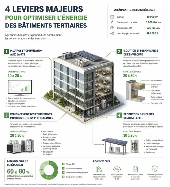 Leviers techniques d'optimisation énergétique pour consultant en gestion de la transition énergétique pour entreprises paris