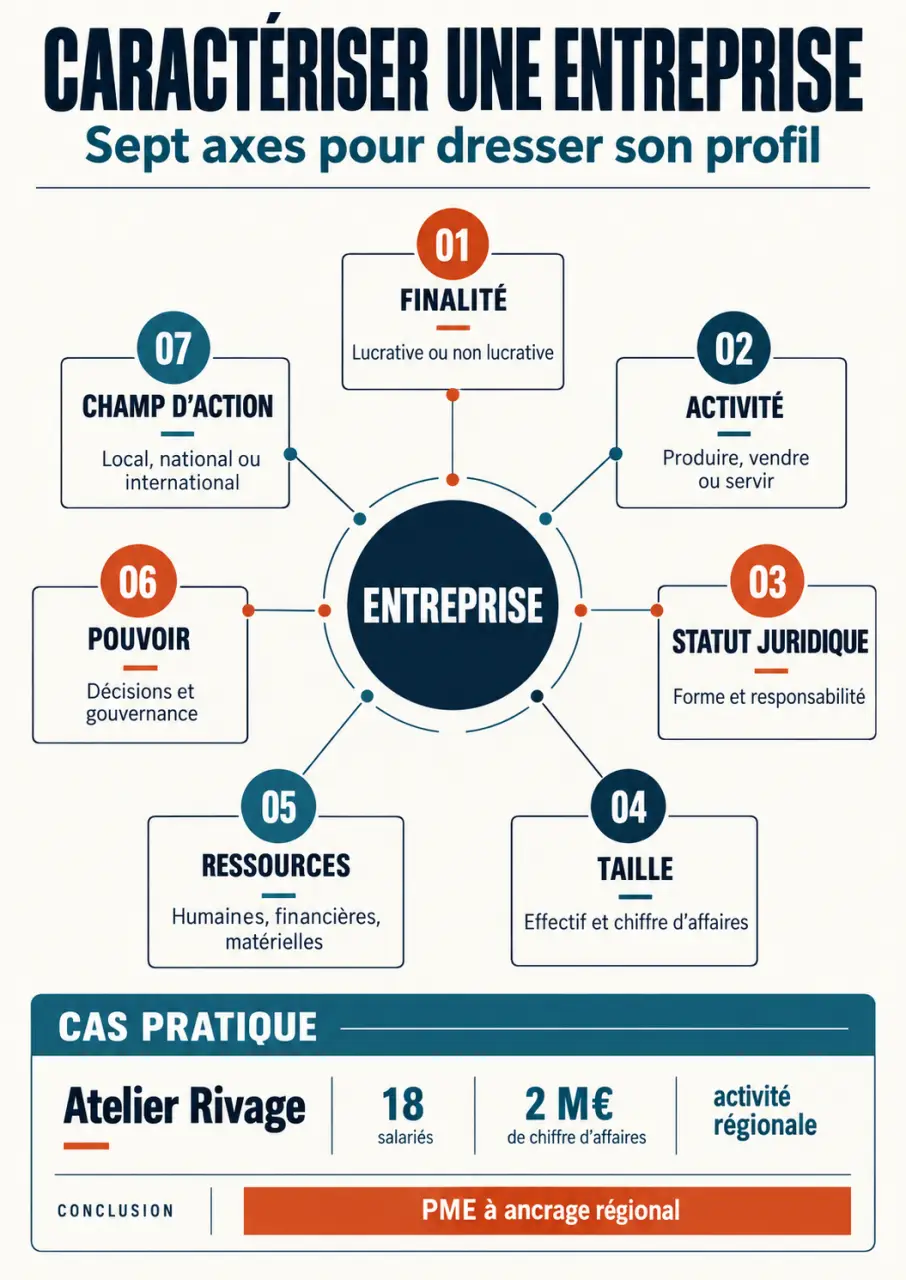 Infographie sur la caractérisation d’une entreprise et ses principaux critères d’analyse