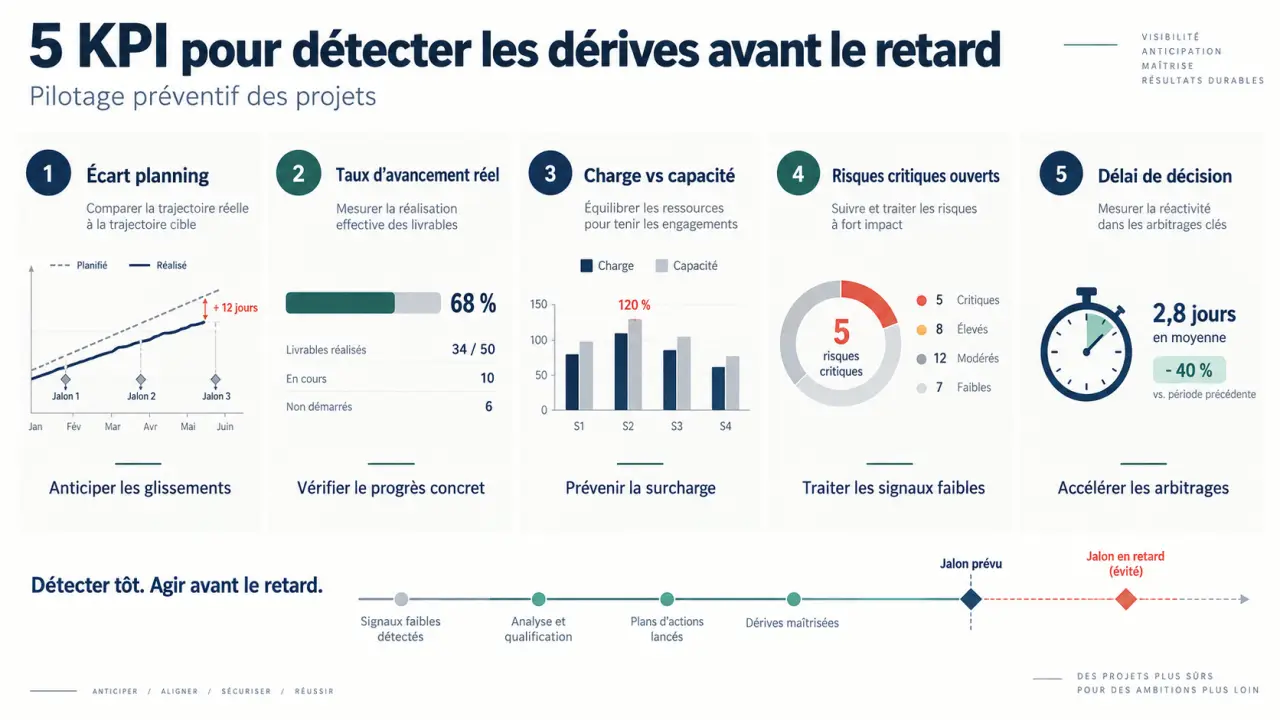 5 KPI de gestion de projet pour détecter les dérives avant le retard