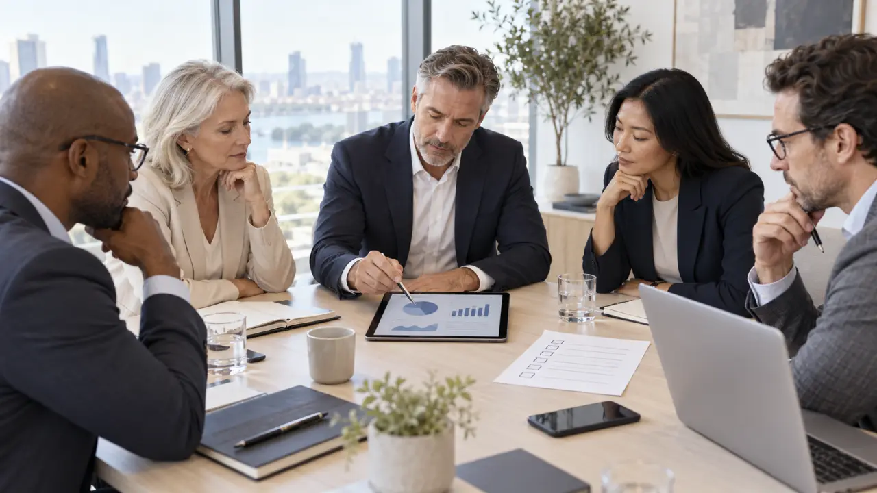 Équipe dirigeante réunie autour d'une table pour piloter une transformation digitale