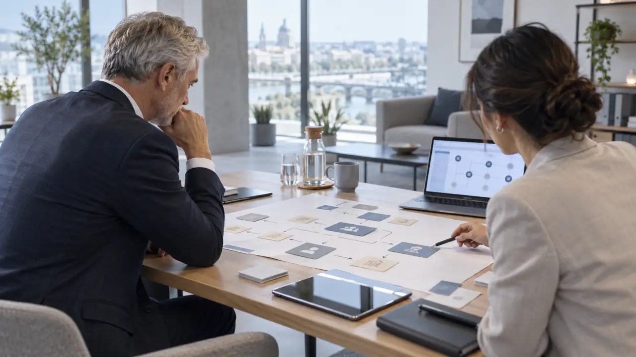 Équipe de direction échangeant sur la transformation digitale d'une organisation