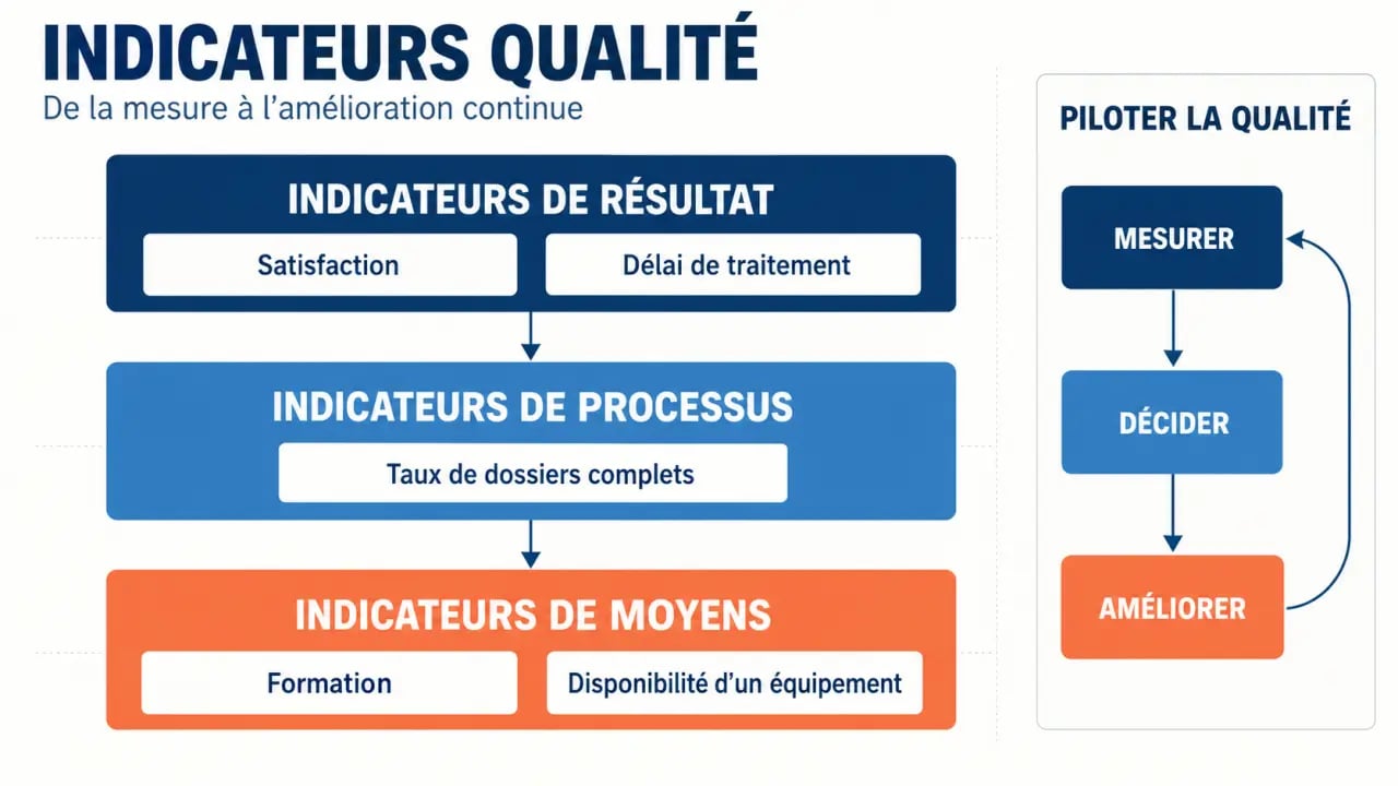 Infographie sur les indicateurs qualité de résultat, de processus et de moyens