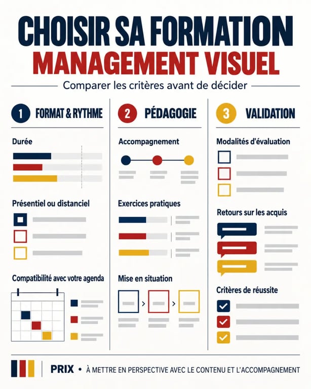 Infographie des critères de comparaison d'une formation management visuel